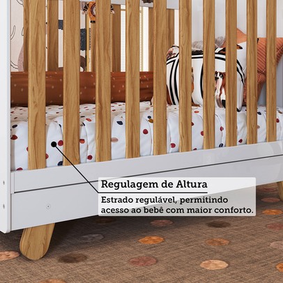 Quarto de Bebê Completo Zuri 5 Portas 7 Gavetas 100% Mdf Branco Brilho/Amêndoa - Móveis Peroba