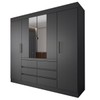 Guarda-Roupa Casal Honey 4 Portas 6 Gavetas com Espelho Preto/Amêndola - Panorama Móveis