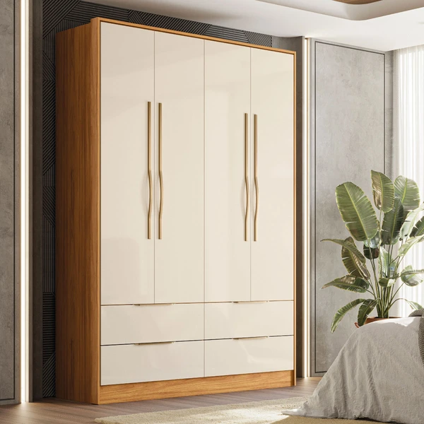 Guarda-Roupa Casal Domo 4 Portas 4 Gavetas 44020 Cinamomo/Off White - Demóbile