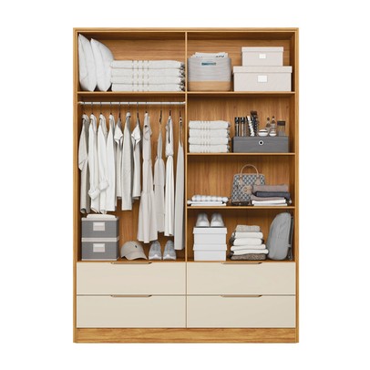 Guarda-Roupa Casal Domo 4 Portas 4 Gavetas com Espelho 44020 Cinamomo/Off White - Demóbile