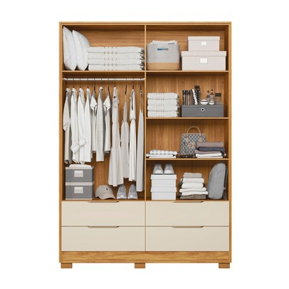 Guarda-Roupa Casal Domo 4 Portas 4 Gavetas Cinamomo/Off White - Demobile