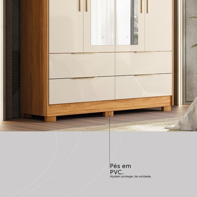 Guarda-Roupa Casal Domo 4 Portas 4 Gavetas com Espelho Cinamomo/Off White - Demóbile
