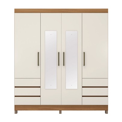 Guarda-Roupa Casal Roma 4 Portas 6 Gavetas Amêndola/Off White - Demobile