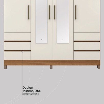 Guarda-Roupa Casal Roma 4 Portas 6 Gavetas Amêndola/Off White - Demobile