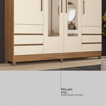 Guarda-Roupa Casal Roma 4 Portas 6 Gavetas Amêndola/Off White - Demobile
