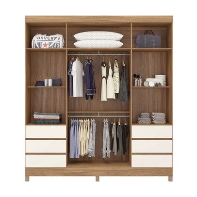 Guarda-Roupa Casal Roma 4 Portas 6 Gavetas Amêndola/Off White - Demobile