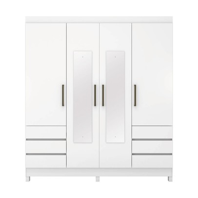 Guarda-Roupa Casal Roma 4 Portas 6 Gavetas Branco - Demobile