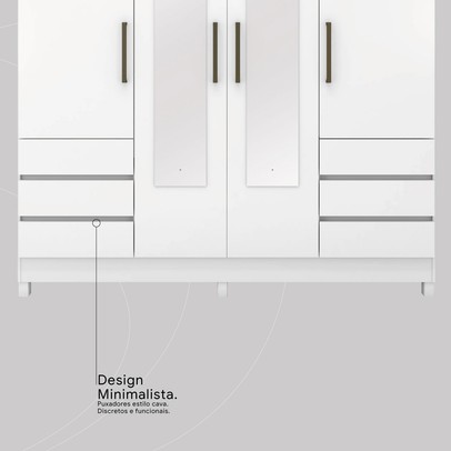 Guarda-Roupa Casal Roma 4 Portas 6 Gavetas Branco - Demobile