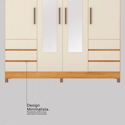 Guarda-Roupa Casal Roma 4 Portas 6 Gavetas Cinamomo/Off White - Demobile