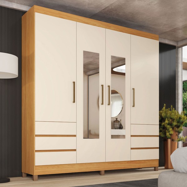 Guarda-Roupa Casal Roma 4 Portas 6 Gavetas Cinamomo/Off White - Demobile