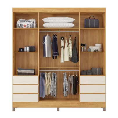 Guarda-Roupa Casal Roma 4 Portas 6 Gavetas Cinamomo/Off White - Demobile
