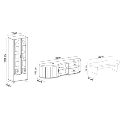 Sala de Estar Completa para TV Até 75 Polegadas com Cristaleira e Mesa de Centro Magnum Cinamomo/Off White - Pnr Móveis