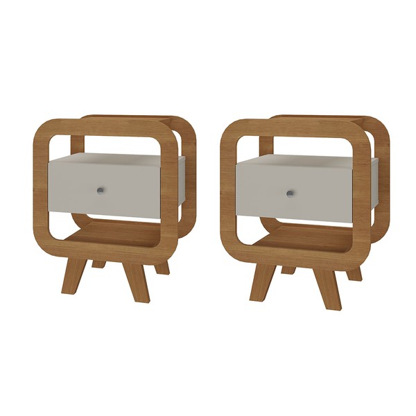 Conjunto Mesas de Cabeceira Theo 2 Gavetas com Porta Usb e C Cinamomo/Off White - Pnr Móveis