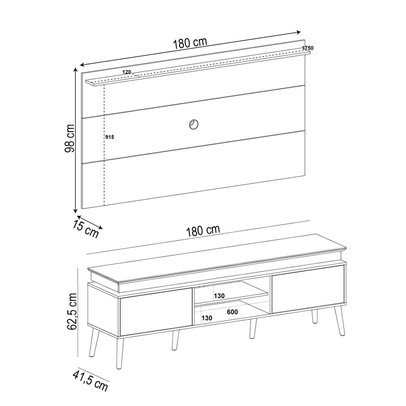 Rack com Painel para TV Até 60 Polegadas e Led Lumina Cinamomo/Off White - Pnr Móveis