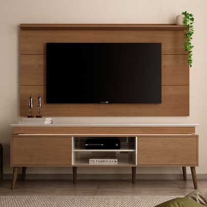 Rack com Painel para TV Até 60 Polegadas e Led Lumina Cinamomo/Off White - Pnr Móveis