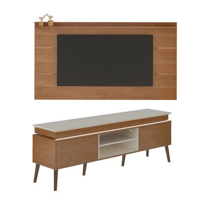 Rack com Painel para TV Até 60 Polegadas e Led Lumina Cinamomo/Off White - Pnr Móveis