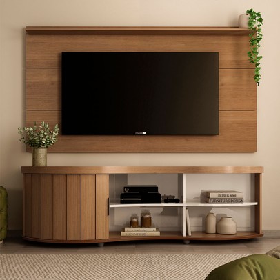Rack com Painel para TV Até 60 Polegadas Magnum Cinamomo/Off White - Pnr Móveis
