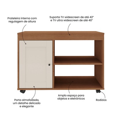 Sala de Estar Completa para TV Até 42 Polegadas 1 Porta e Mesa de Centro Cinamomo/Off White - Pnr Móveis