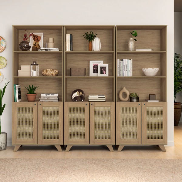 Estante Multiuso 6 Portas 12 Prateleiras Trama Cor Carvalho - Pnr Móveis