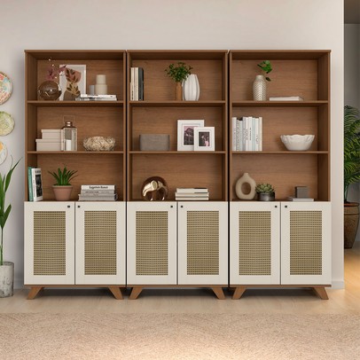 Estante Multiuso 6 Portas 12 Prateleiras Trama Cor Cinamomo/Off White - Pnr Móveis