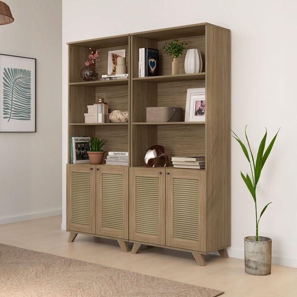 Estante Multiuso 4 Portas 8 Prateleiras Trama Cor Carvalho - Pnr Móveis