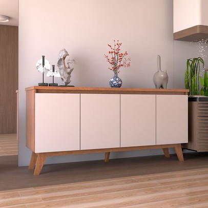 Balcão Buffet Safira Avanti 4 Portas Mel/Off White - Panorama Móveis