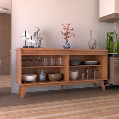 Balcão Buffet Safira Avanti 4 Portas Mel/Off White - Panorama Móveis