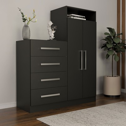 Cômoda Vitória Avanti 2 Portas 4 Gavetas Preto Fosco - Panorama Móveis