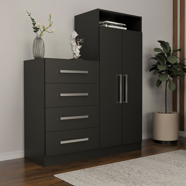 Cômoda Vitória Avanti 2 Portas 4 Gavetas Preto Fosco - Panorama Móveis