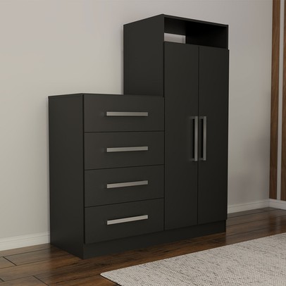 Cômoda Vitória Avanti 2 Portas 4 Gavetas Preto Fosco - Panorama Móveis