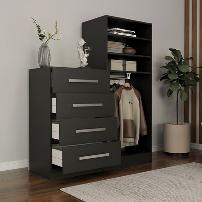 Cômoda Vitória Avanti 2 Portas 4 Gavetas Preto Fosco - Panorama Móveis