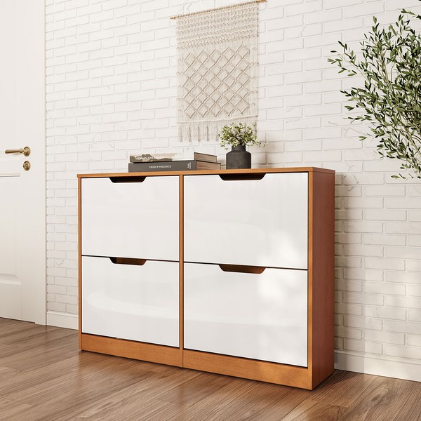 Sapateira Madri 4 Portas Branco/Freijó - Politorno