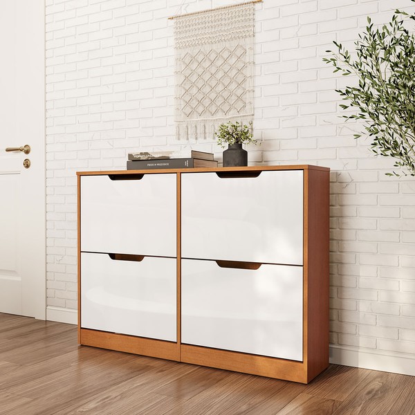 Sapateira Madri 4 Portas Creme/Freijó - Politorno