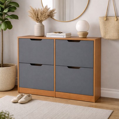 Sapateira Madri 4 Portas Cinza/Freijó - Politorno