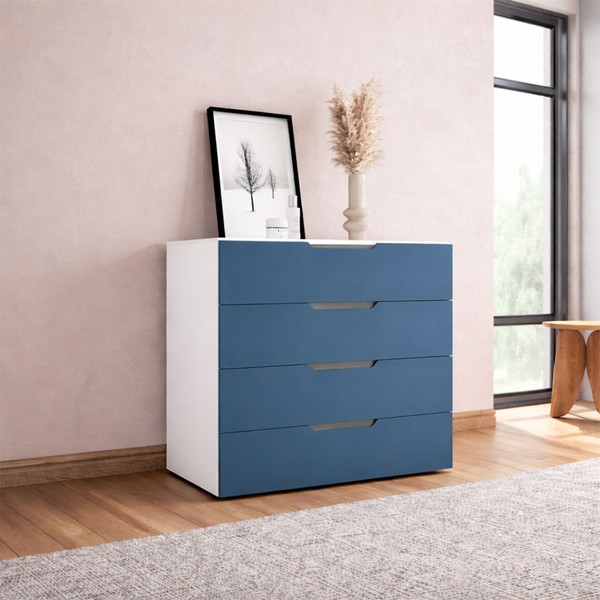 Cômoda Madri 4 Gavetas Azul/Branco - Politorno