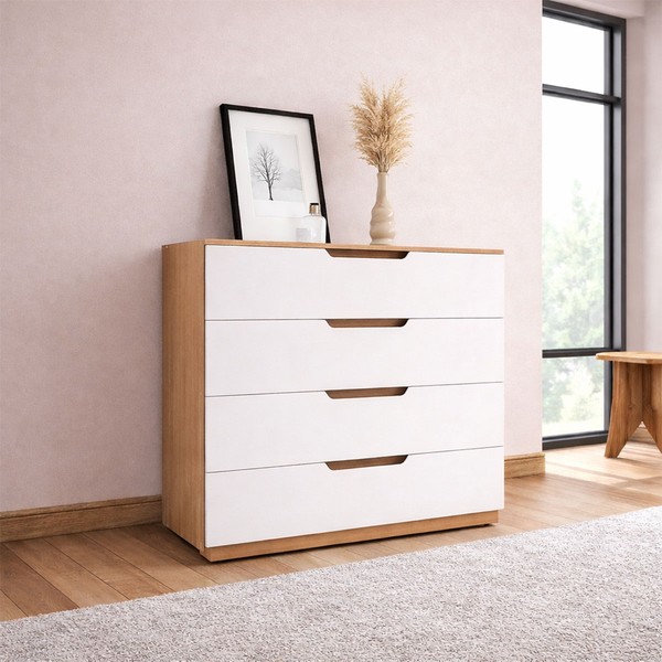 Cômoda Madri 4 Gavetas Branco/Freijó - Politorno