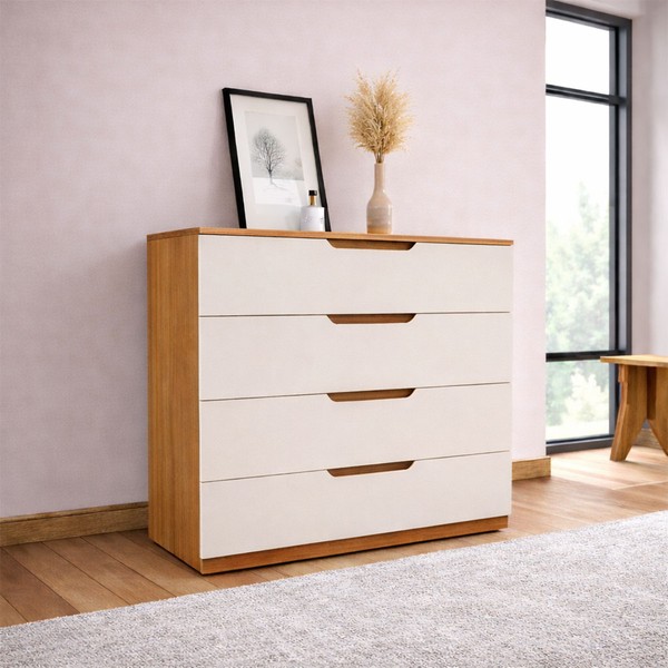 Cômoda Madri 4 Gavetas Creme/Freijó - Politorno