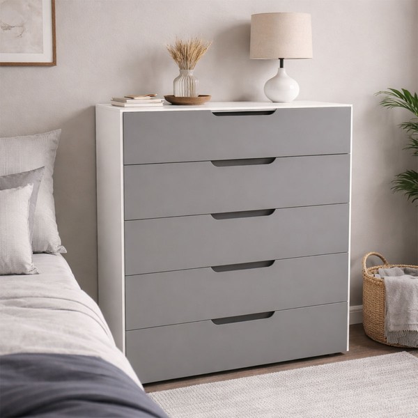 Cômoda Madri 5 Gavetas Cinza/Branco - Politorno