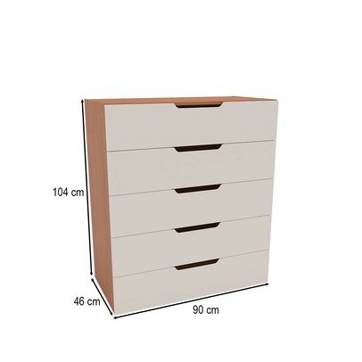 Cômoda Madri 5 Gavetas Creme/Freijó - Politorno