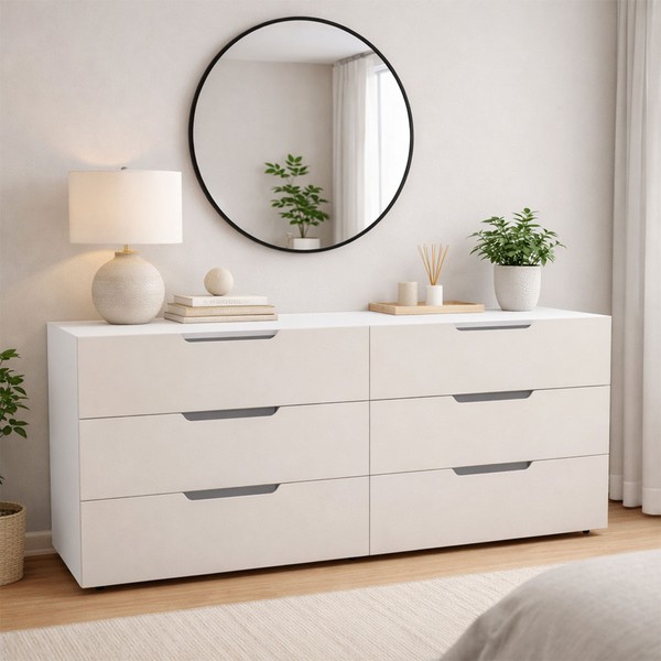 Cômoda Madri 6 Gavetas Creme/Branco - Politorno