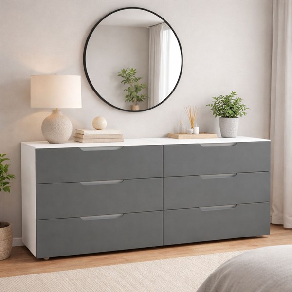 Cômoda Madri 6 Gavetas Cinza/Branco - Politorno