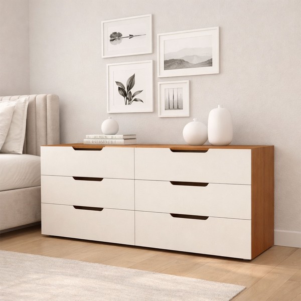 Cômoda Madri 6 Gavetas Creme/Freijó - Politorno