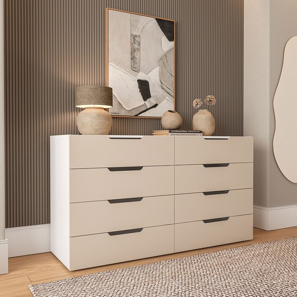 Cômoda Madri 8 Gavetas Creme/Branco - Politorno
