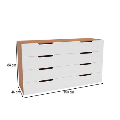 Cômoda Madri 8 Gavetas Branco/Freijó - Politorno
