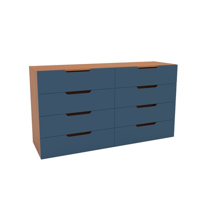 Cômoda Madri 8 Gavetas Azul/Freijó - Politorno