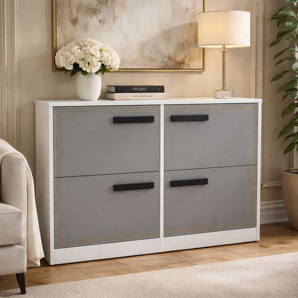 Sapateira Valência 4 Portas Cinza/Branco - Politono