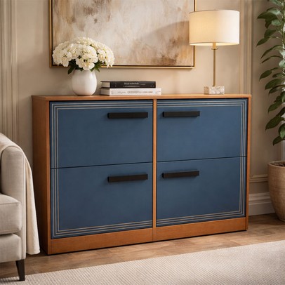 Sapateira Valência 4 Portas Azul/Freijó - Politono