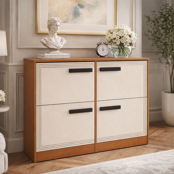 Sapateira Valência 4 Portas Creme/Freijó - Politono