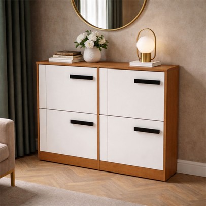 Sapateira Lisboa 4 Portas Branco/Freijó - Politorno