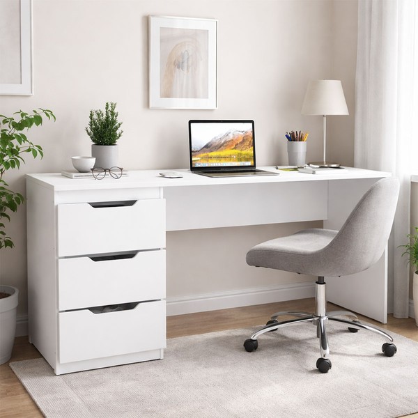 Mesa para Escritório Madri 3 Gavetas Branco - Politorno